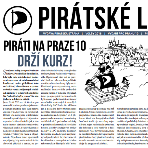 Pirátské listy Praha 10 pro volby 2018